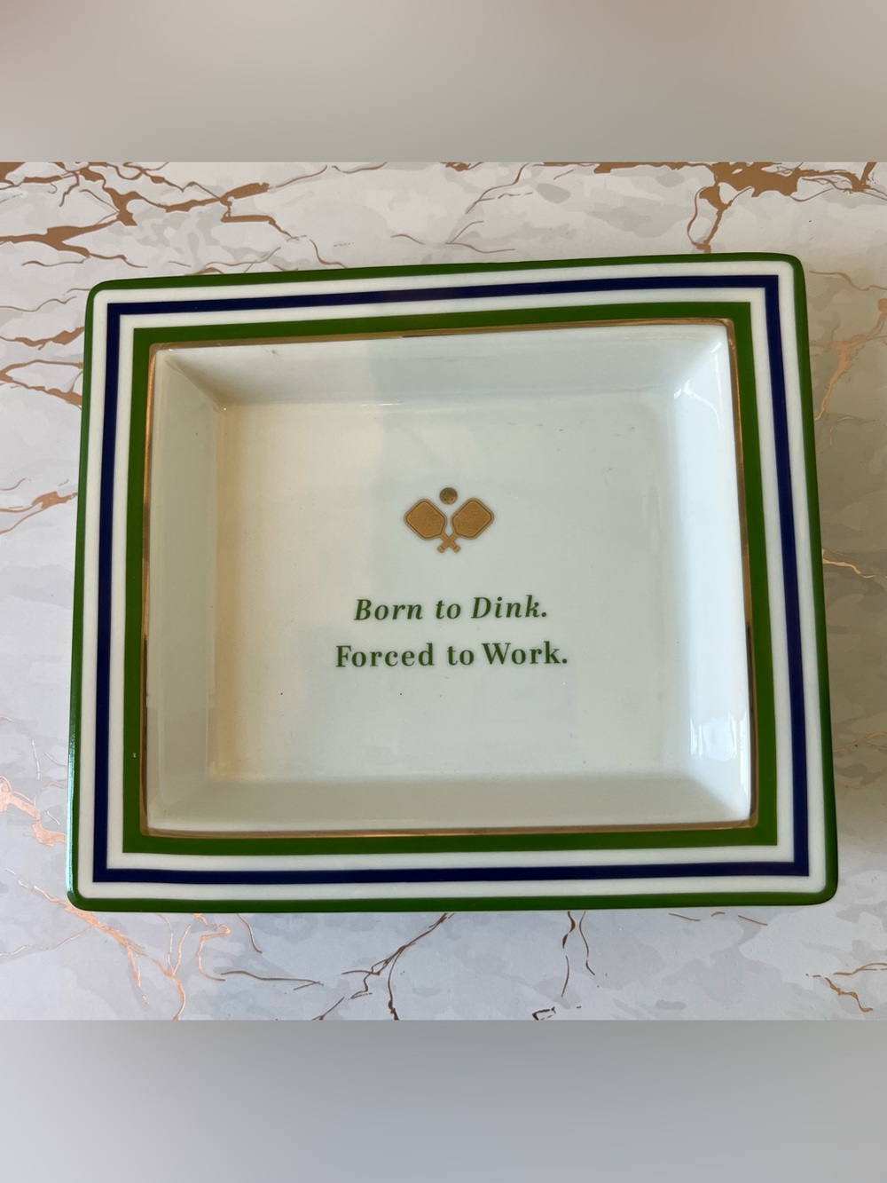 TWO’S COMPANY PICKLEBALL “BORN TO DINK…” CERAMIC TRINKET TRAY/DISH - NEW